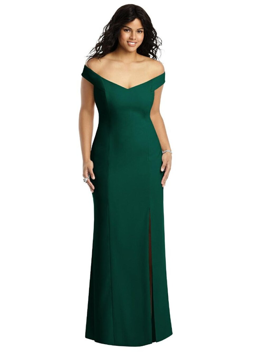 Dessy 3012...Off-the-Shoulder Criss Cross Back Trumpet Gown...Hunter...Sz 4
